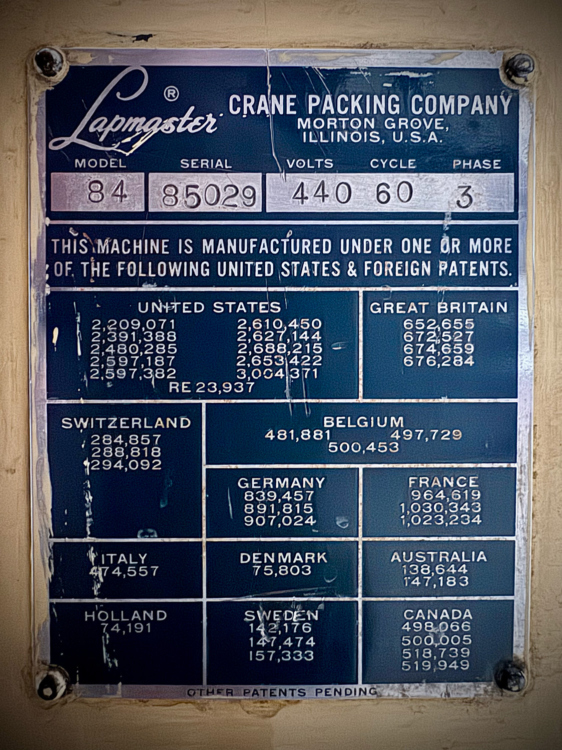 Machine Name Plate Lapmaster Pitch Polisher machine name plate